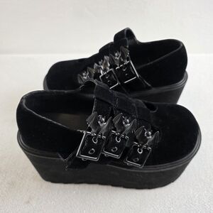 Killstar Evil Mary Janes Platform Shoes Black Velvet Wmn's 5